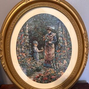 Vintage Floral Garden Oval Framed Art